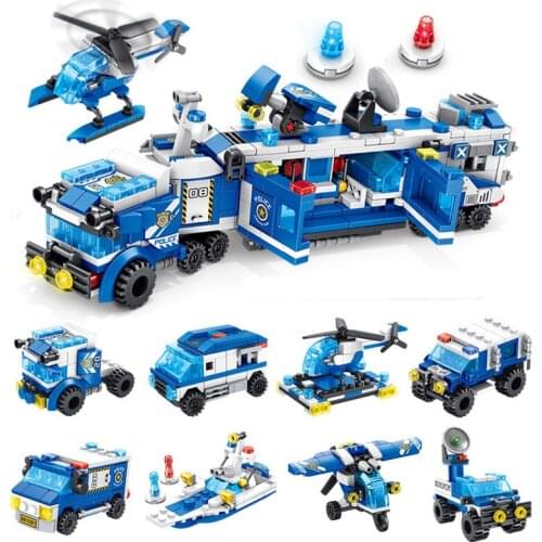 8 In 1 Compatible Block New Police Series Command Car Patrol Machine Childrens Block Fight To Insert Small Particles Toys Stor