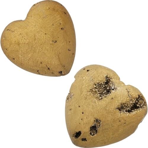 Champagne Titanium Coated Agate Druzy Heart Crystal Healing Stone Pocket Reiki Balancing Home Decor 1.5 Inches