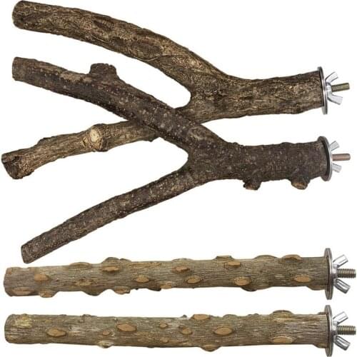 Bird Perch Parakeet Toys Parrot Stand 4 PCS Natural Wood Perch Bird Cage Accessories for Conure Supplies Budgie Platform