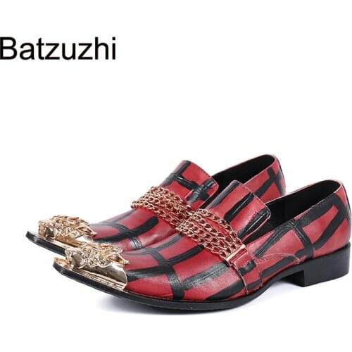 Batzuzhi Mens Shoes Italian Style Gold Metal Toe Genuine Leather Dress Shoes for Mens Business, Party and Wedding, Big EU38-46