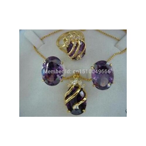 Free Shipping Set of Zircon STONE Necklace Pendant Earring&Ring