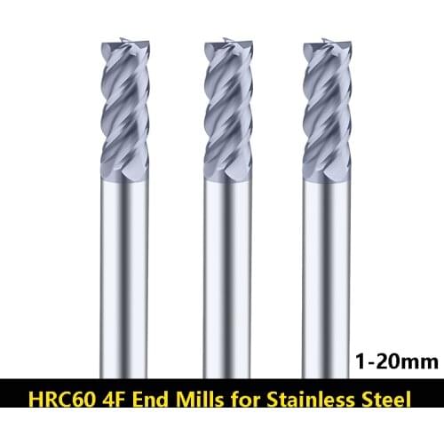 BEYOND HRC60 4 Flute End Mills Special for Stainless Steel 304 Carbide Tungsten Steel Milling Cutter Machine 1mm 4mm 6mm 20mm