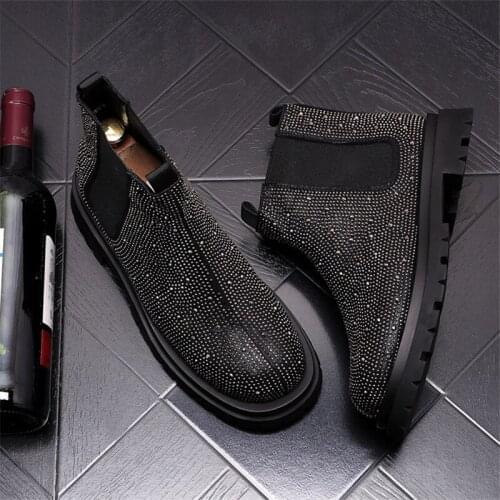 Black Rhinestone Martin shoes Designer Luxury Casual Shoes Men Sneakers Punk Hip Hop ankle boots Zapatillas Hombre