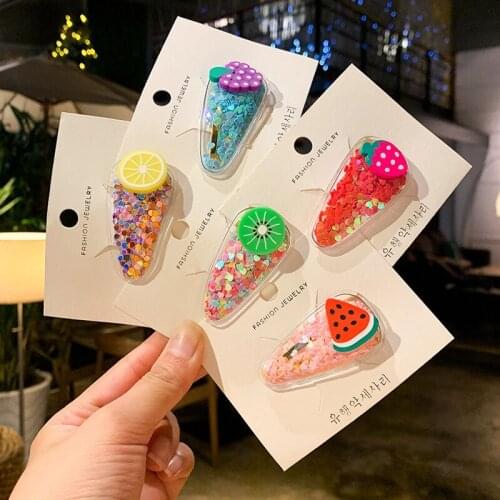 Childrens Fruit Hairpin Girl Color Quicksand Sequin Hair Clip Girl Cute Hair Accessories