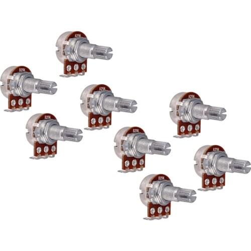 Long Split 18mm Shaft 25K Guitar Potentiometer Pot, 8-pack A25K & B25K Set