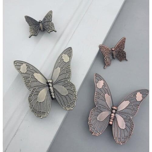Kitchen Cabinet Door Knobs Drawer Pulls Vintage Butterfly Pattern Furniture Handles Zinc Alloy Retro Home Decor Accessories