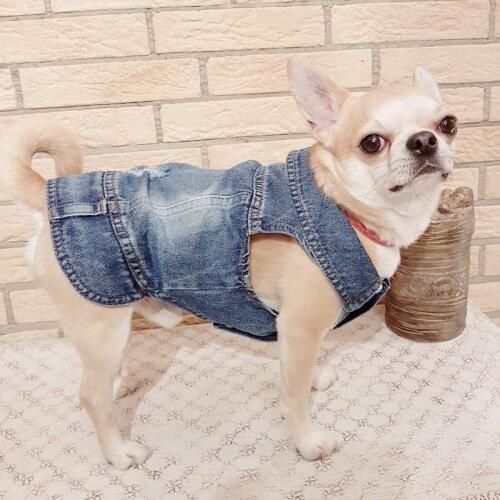 Vintage Washed Jeans for Dogs Classic Blue Denim Dog Jacket Cool Cowboy Clothes for Small Dogs Yorkshire Laple Puppy Vest 10E