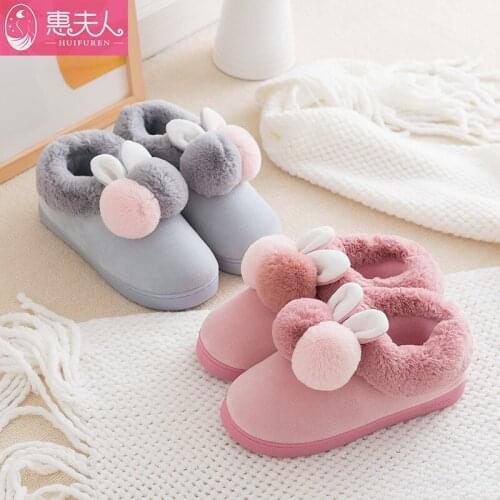 Cotton Slippers Womens Home Winter Bags and Indoor Cute Warm and Velvet Couple Womens Winter Non-slip Plush Shoes