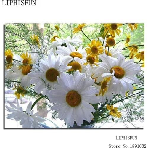 5D Diy Diamond Painting Flower Cross Stitch Little Daisy Embroidery Kit Square Resin Rhinestone Pasted Unfinish Home Decor