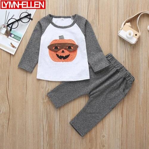 Halloween Pumpkin Clothing Set Baby Boy Cartoon Long-sleeved T-shirt + Pants Infant Clothes 2pcs Cotton Suit