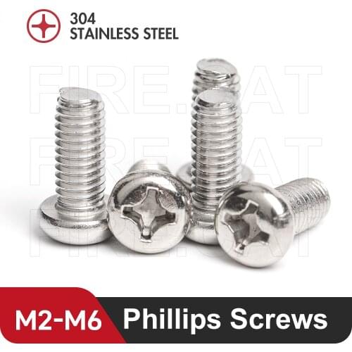 Cross Slotted Round Phillips Head Machine Screws Bolt M2 M2.5 M3 M4 M5 M6 Stainless Steel Pan Head Cross Recessed Thread Screw