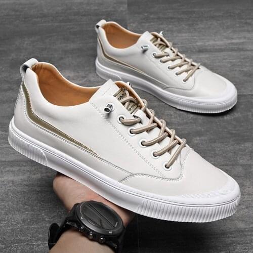 Fashion Trend Men Casual Luxury Shoes Spring Autumn Real Leather Breathable Flats Designer Sneakers Lace-up Loafers Black White