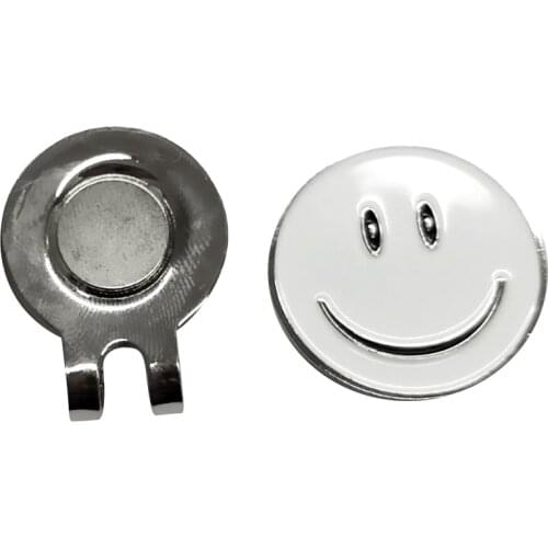 Cute Smile Face Pattern Golf Ball Marker with Magnetic Golf Hat Clip, White