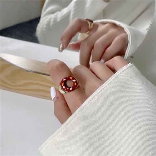 Cute Gold Wide Circle Doughnut Rings for Women Girls Sweet Gifts Personality Candy Color Donut Rings Creative Party Jewelry Gift