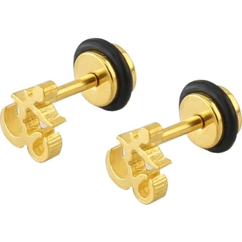 Men jewelry gold stainless steel double sided earings fashion jewelry stud earrings double sided joyas boucle d'oreille femme