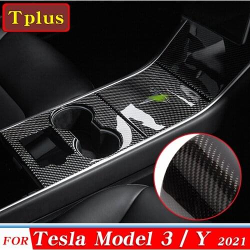 Car Central Control Panel Sticker Tesla LOGO For Tesla Model 3 / Y 2020 Center Console Accessories Carbon Fiber Interior Film