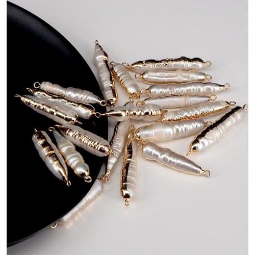 Natural irregular strip pearl gilded double hanging ear bracelet pendant Accessories Connector for Jewelry Making