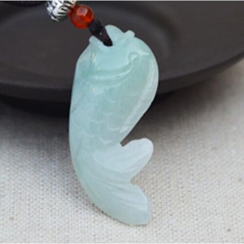 Drop shipping Natural A Jadeite Jades Pendant Pure Hand Carved Fish Pendants Gift for Women Fashion Jades Stone Jewelry+Rope