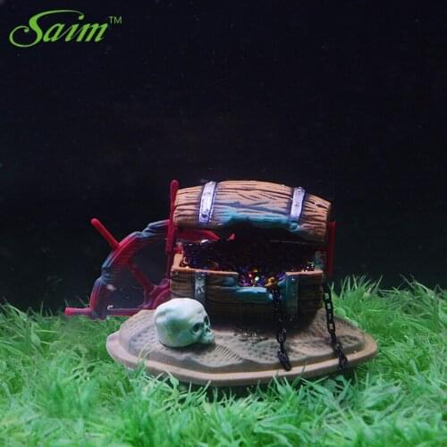 Saim Aquarium Ornament Skull Creative Broken Wooden Barrel Aquarium Accessories Skeletons Gold Treasures Resin Decorations