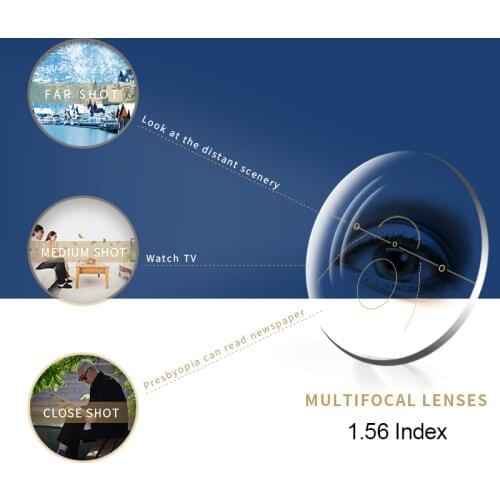 SASAMIA 1.56 Index Progressive Eyeglasses Bifocal Myopia Hyperopia Resistance Short Middle Far Lens