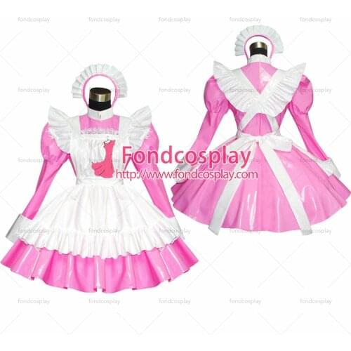 Sexy Sissy Maid Dress Pvc Dress Pink Lockable Uniform Cosplay Costume Custom-made[G519]