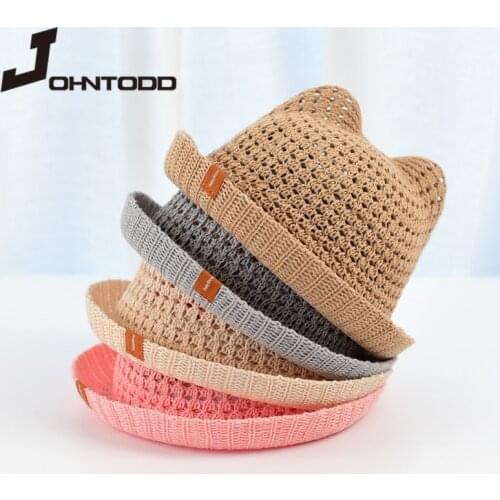 2021 Cute Kids Baby Summer Children Cat Ears Sunshade Hat Beach Hats Straw Hat Boy Girls Cotton Breathable Cap Outdoor Sunhats