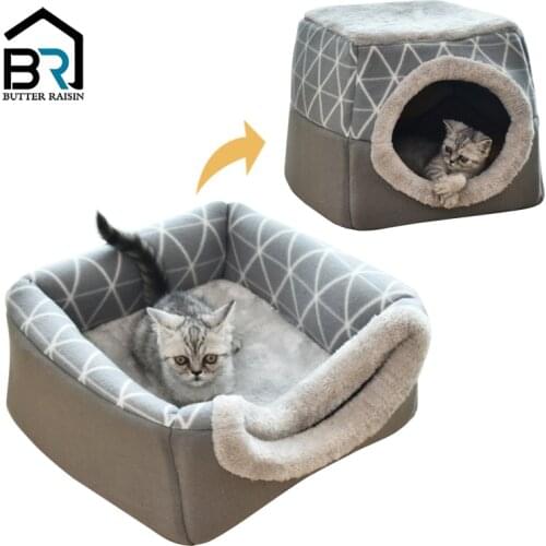 Pet Cat Sleeping Bed Dual Use Indoor Kitten Kennel House Warm Small For Cats Dogs Nest Non-slip Cat Beds Cave Dog L/XL Soft