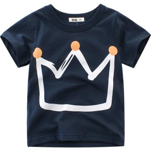 Dark Blue Boys Short Sleeve T shirt O Neck Cotton Kids Clothes Korean European Tops Baby Childrens Grey T-shirts