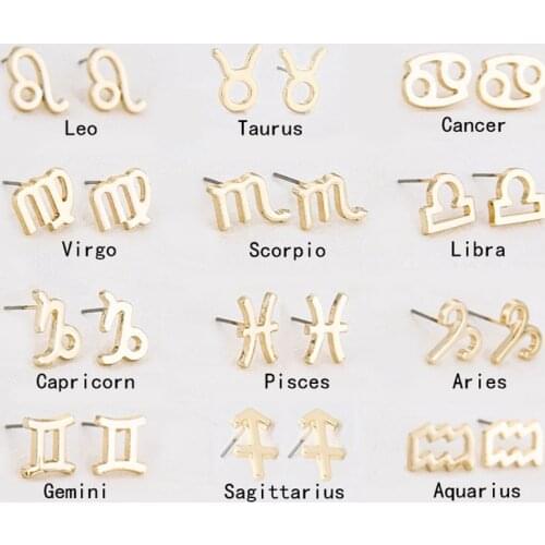 Todorova 12 Constellation Stud Earrings for Women Jewelry Female Astrology Leo Libra Aries Zodiac Sign Earrings Birthday Gift