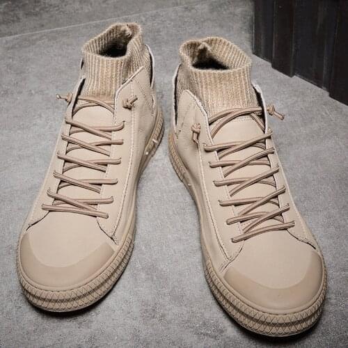 Top men leisure for shoe wear sneakers High boot hightop black leather man shoes sneaker sport boots mens vintage mens brown