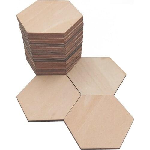 20pcs 40mm 1.57inch Unfinished Wood Slices Hexagon Shape Wood Cutout Ornaments Crafts for Disks Tags Wedding Family Birthday DIY