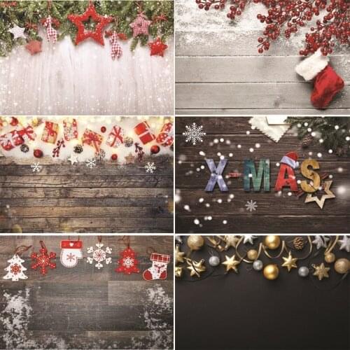 SHUOZHIKE Vinyl Custom Photography Backdrops Prop Festival Christmas day Wooden Planks Photography Background #21101