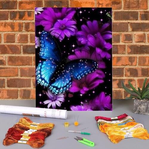 Butterfly And Flower Printed Water-Soluble Canvas 11CT Cross Stitch DIY Embroidery Patterns DMC Threads Handicraft Gift