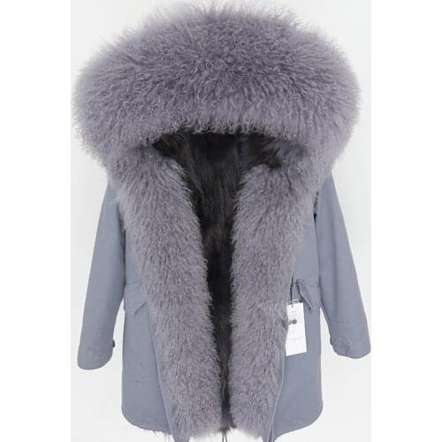 2020 Winter Jacket Women Real Fur Coat Parka Mongolia Sheep Fur collar fox fur liner army green tassel long coat fashion