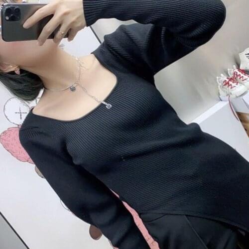 Winter 2021 Knitted Autumn Sweater Dress Women Sexy High Split Vintage Long Sleeve Black White Bodycon Dresses Vestido De Mujer