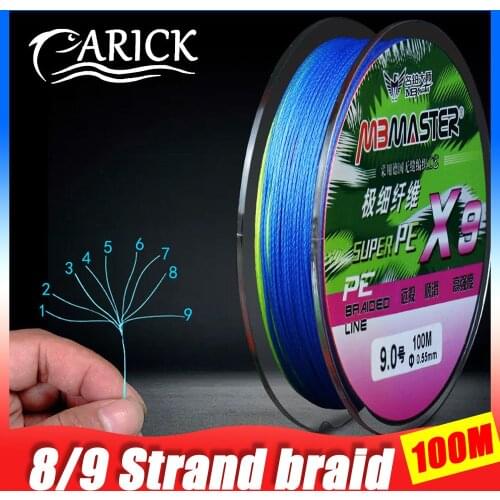 0.12-0.6mm Multicolor PE Multifilament Braided Fishing Line 8 9 Strands Fly Carp Braided Fishing Wire 100m 15-172lb Strong Line