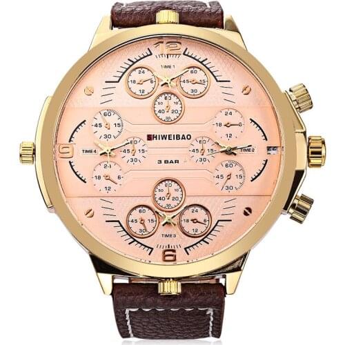 2019 SHIWEIBAO New Fashion Men Rose Gold Leather Watches Analog Date Quartz Wristwatch 30M Waterproof Five Movements Watches
