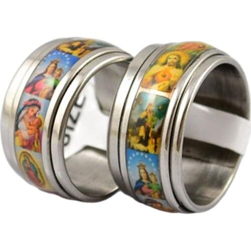 NEW 10mm Spinner Catholic Holy Icon Ring Jesus Rings Virgin Mary Ring Multicolor Stainless Steel Rings Fashion Religious Jewelry