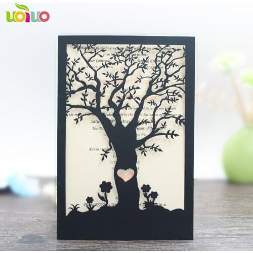 Free shipping 50set inc24 Red/Gold Wedding Invitation Card Hollow Laser Cut Wedding Party Guest Invitation Card tree card