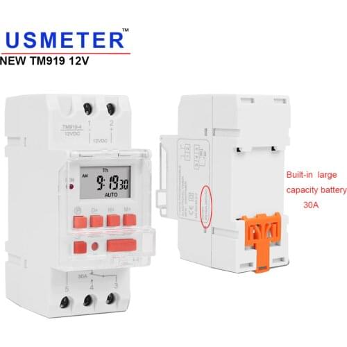 NEW TM919 DC 12V 30A 5 PINS 1NO+1NC Digital Solar 24hrs Timer Switch with Sleep Mode and AM/PM Display DIN RAIL Installation