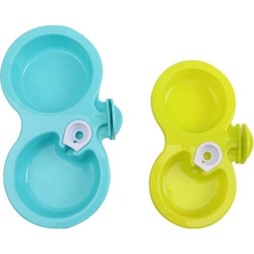 Pet Dogs Cats Double Bowls Food Water Feeder Container Dispenser Cage Hanging Plastic Bowl Puppy Feeding Supplies Dog Accessorie