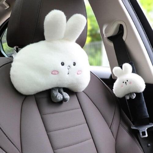 Elastic String High-quality Auto Neck Waist Shoulder Seat Cushion Rabbit Shape Headrest Support Pillow Soft for Car