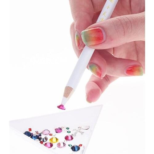1Pcs Wax White Rhinestones Gem Crystal Picker Pencil Nail Art Setter Pen Pick Up Dotting Pen Rhinestone Crystal Dotting Tools