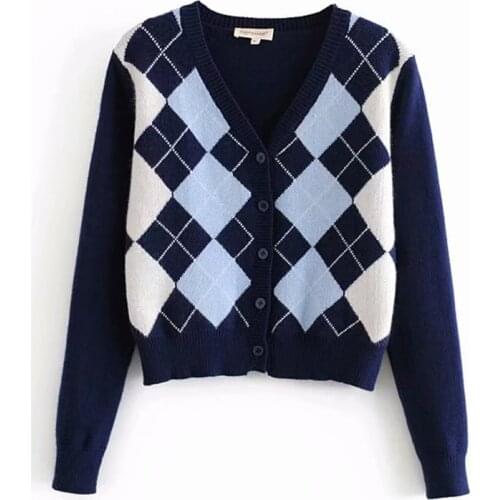 2020 new womens sweater fashion plaid V-neck cardigan sweater elegant ladies wild Tops sweaters coat Cardigan Sweater