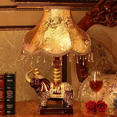 Buy 2 Get 20% Off Golden Elephant Sculpture Resin Desk Lamp European Style Bedside Lamp Bedroom Decorative Retro Table Lamp
