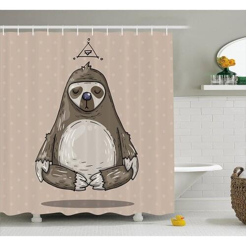Sloth Shower Curtain Cartoon Sloth Meditates Lotus Position Relax Lifestyle Comic Inspirational Home Decor Bathroom Curtains