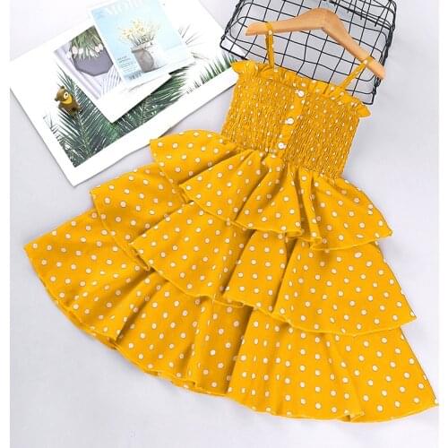 Summer Cute Girls Dresses Sleeveless Dot Pattern Sling Pleated Puffy Clothes 3-8 Year Kids Casual Clothes Floral Beach Dresses
