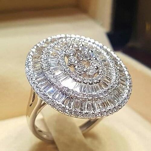 Fashion Large Round Cubic Zircon Rings for Women Wedding Bridal Couple Promise Ring Anniversary Girlfriend Gift Jewelry Hot Sale