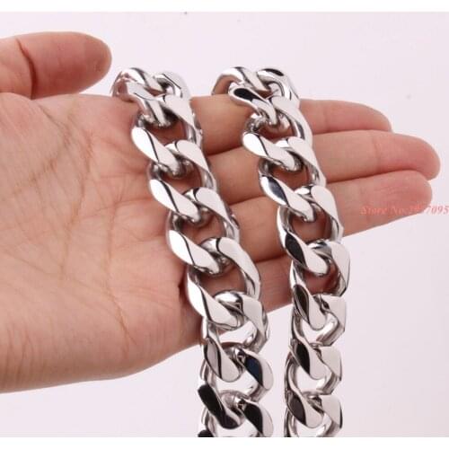 New Design 19mm Link Mens Chain Silver Color Stainless Steel Necklace Wholesale Jewelry Gift