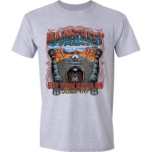 2019 Hot Sale New MenS Main Street Kicks on T-shirt Route 66 Motorcycle Garage USA American Biker Shirt Summer Fashion